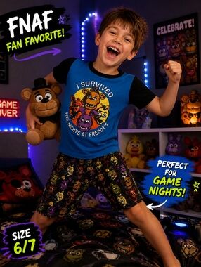 FNAF Boys Pajama Set Size 6/7 – Five Nights at Freddy’s 2PC Sleep Set Gamer PJs